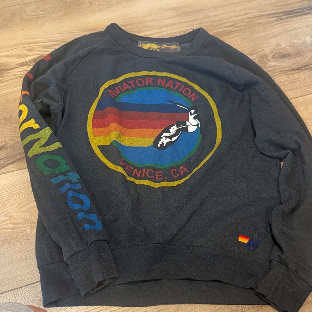 Aviator Nation Charcoal Multicolor Graphic Crewneck Sweater